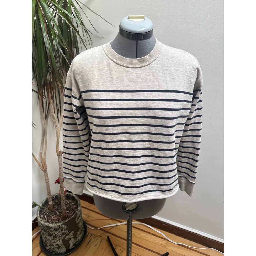 Madewell Striped Crop Sweatshirt 100% Cotton French Terry Grey Blue XS